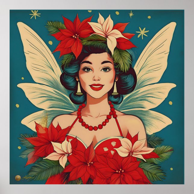 Retro 50er Tropical Christmas Button-Up Beauty Que Poster (Vorne)