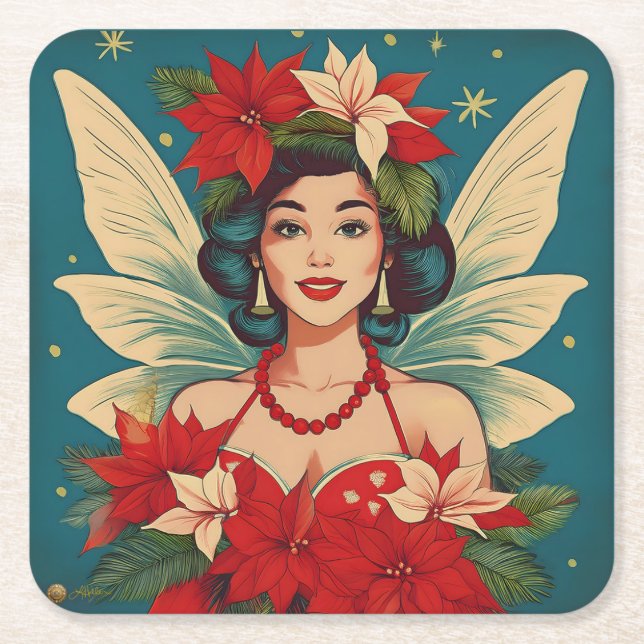 Retro 50er Tropical Christmas Button-Up Beauty Que Rechteckiger Pappuntersetzer (Vorderseite)