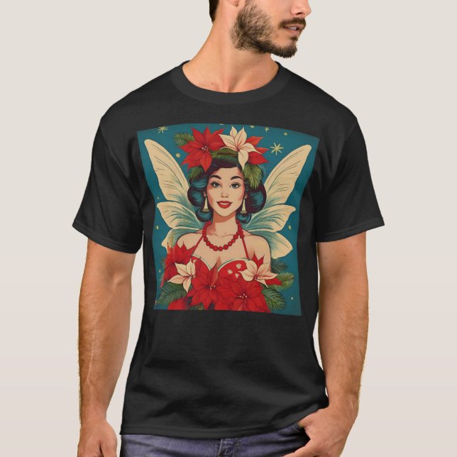 Retro 50er Tropical Christmas Button-Up Beauty Que T-Shirt (Vorderseite)