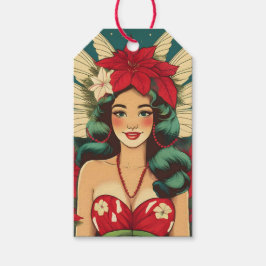 Retro 50er Tropical Christmas Button-Up Girl Geschenkanhänger