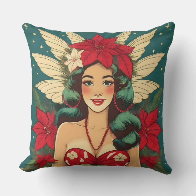 Retro 50er Tropical Christmas Button-Up Girl Kissen (Vorderseite)