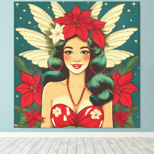 Retro 50er Tropical Christmas Button-Up Girl Leinwanddruck