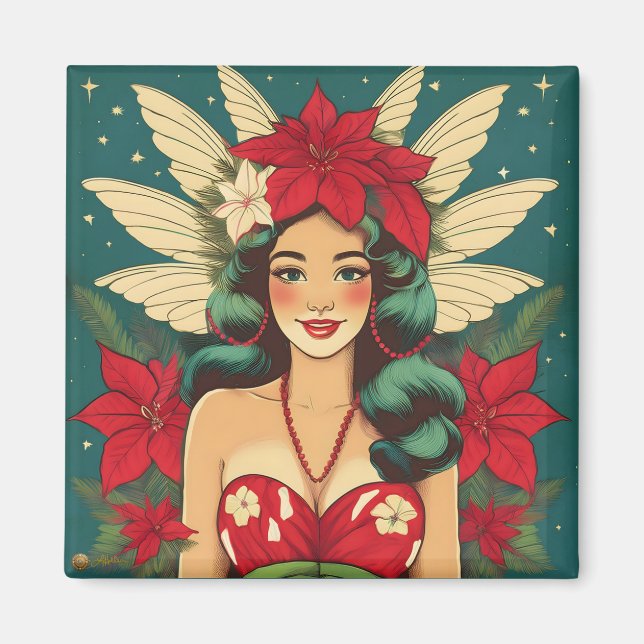 Retro 50er Tropical Christmas Button-Up Girl Magnet (Vorne)