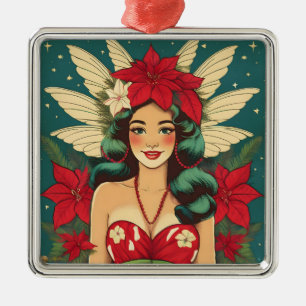 Retro 50er Tropical Christmas Button-Up Girl Ornament Aus Metall