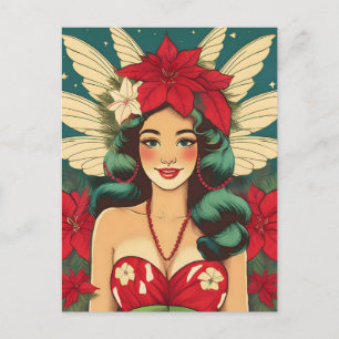 Retro 50er Tropical Christmas Button-Up Girl Postkarte
