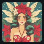 Retro 50er Tropical Christmas Button-Up Girl Quadratischer Aufkleber<br><div class="desc">Eine Sammlung tropischer Weihnachtsschmuckstücke</div>