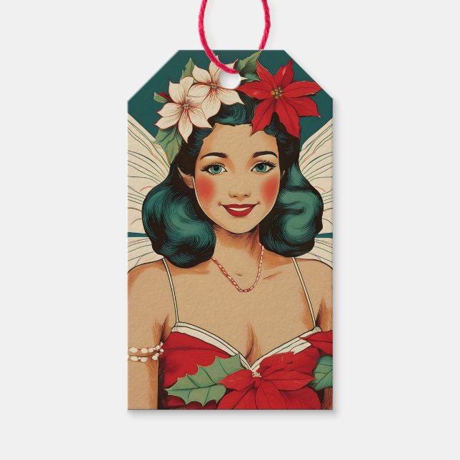 Retro 50er Tropical Christmas Button Up Starlet Geschenkanhänger (Vorderseite)