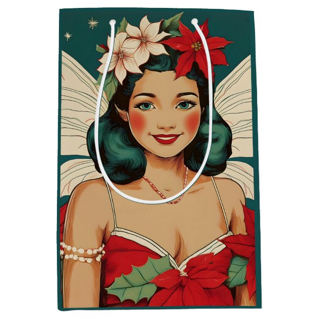 Retro 50er Tropical Christmas Button Up Starlet Mittlere Geschenktüte (Vorderseite)