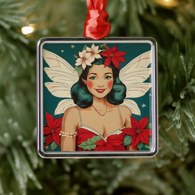 Retro 50er Tropical Christmas Button Up Starlet Ornament Aus Metall (Baum)