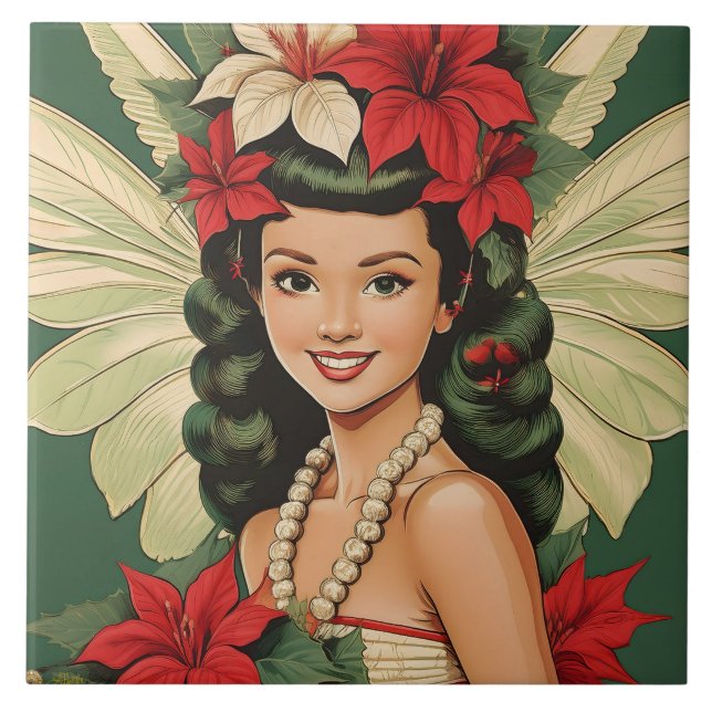 Retro 50er Tropical Christmas Princess Fliese (Vorderseite)