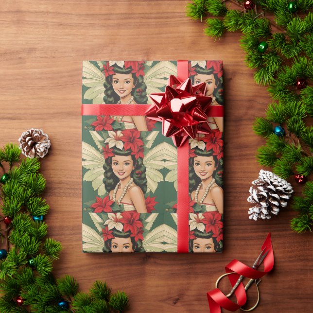 Retro 50er Tropical Christmas Princess Geschenkpapier (Feiertagsgeschenk)