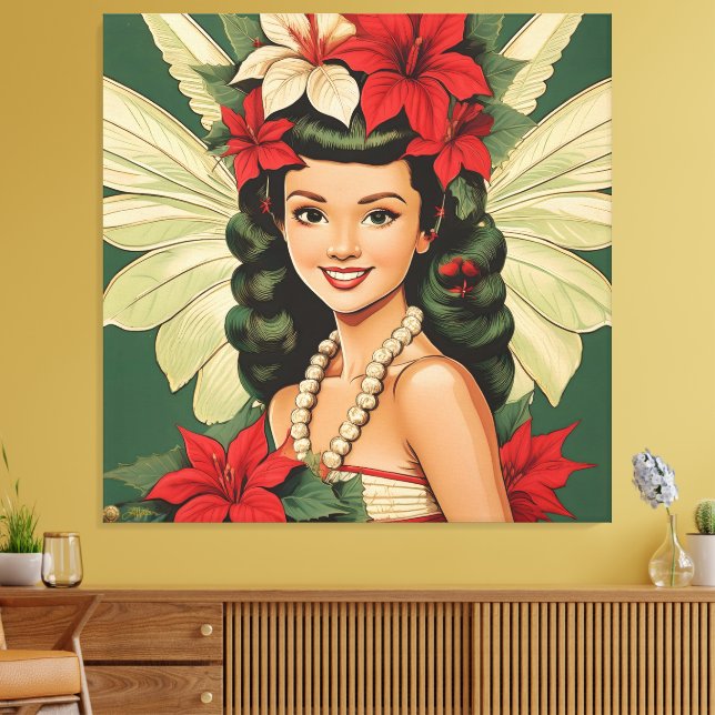 Retro 50er Tropical Christmas Princess Leinwanddruck (Insitu (Wohnzimmer))