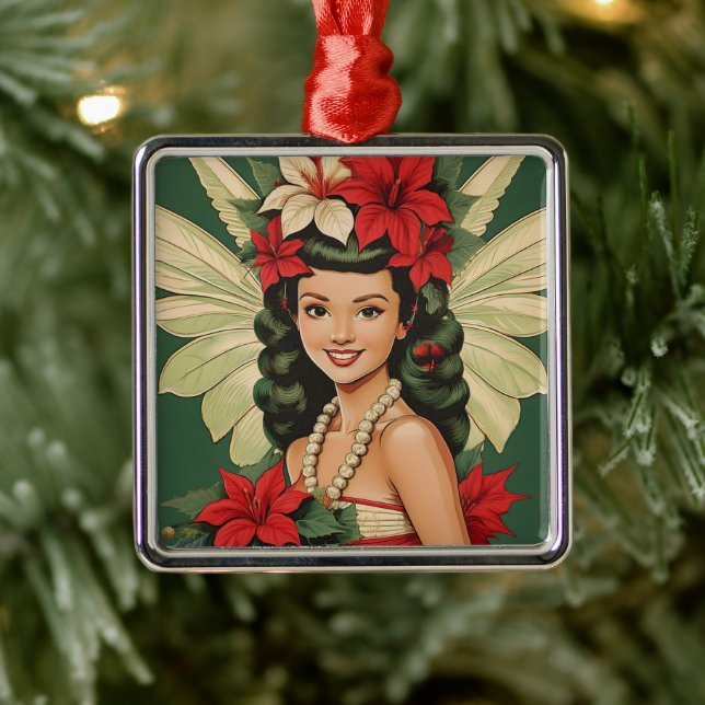 Retro 50er Tropical Christmas Princess Ornament Aus Metall (Baum)