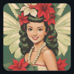 Retro 50er Tropical Christmas Princess Quadratischer Aufkleber<br><div class="desc">Eine Sammlung tropischer Weihnachtsschmuckstücke</div>