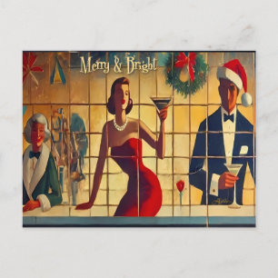 Retro 50er Weihnachtsabend Bar Last Call Martini Postkarte