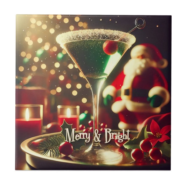 Retro 50er Weihnachtsgrüner Martini Fliese (Vorderseite)