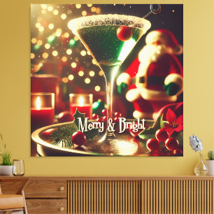 Retro 50er Weihnachtsgrüner Martini Leinwanddruck