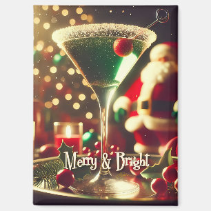 Retro 50er Weihnachtsgrüner Martini Magnet