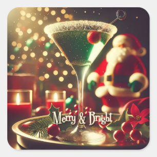 Retro 50er Weihnachtsgrüner Martini Quadratischer Aufkleber