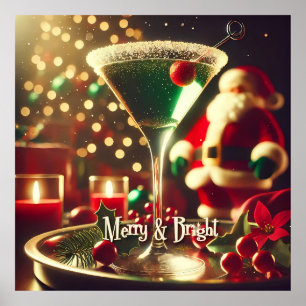 Retro 50er Weihnachtsmann-Christmas-Green-Martini Poster