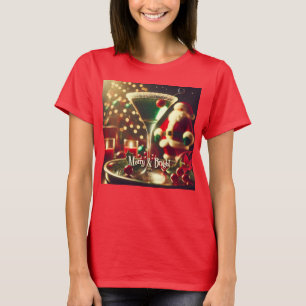 Retro 50er Weihnachtsmann Christmas Green Martini T-Shirt