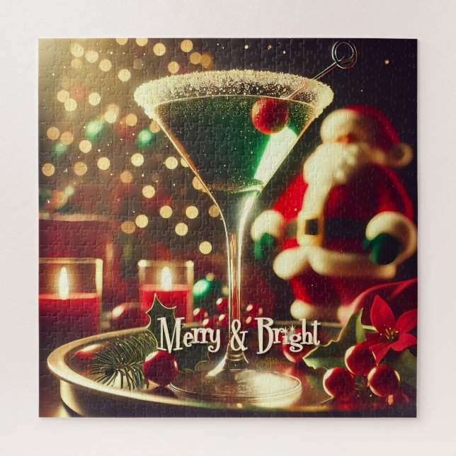 Retro 50er Weihnachtsmann Christmas Grüner Martini (Vertikal)
