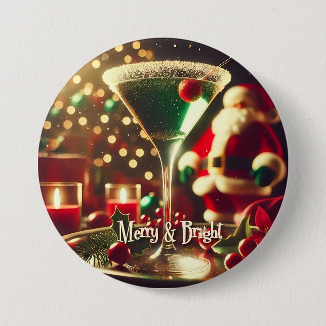 Retro 50er Weihnachtsmann Christmas Grüner Martini Button (Vorderseite)
