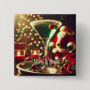 Retro 50er Weihnachtsmann Christmas Grüner Martini Button