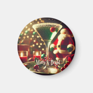 Retro 50er Weihnachtsmann Christmas Grüner Martini Magnet