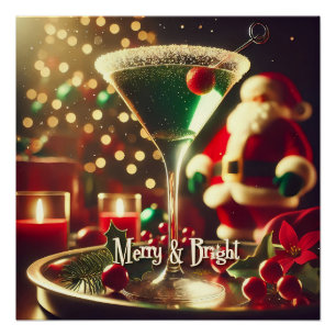 Retro 50er Weihnachtsmann Christmas Grüner Martini Poster