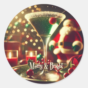Retro 50er Weihnachtsmann Christmas Grüner Martini Runder Aufkleber