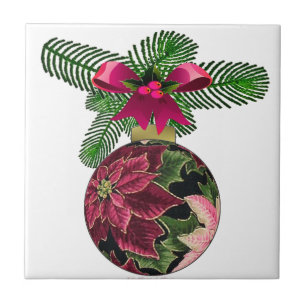 Retro 50er Weihnachtsstern Burgund Ornament Fliese