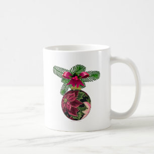 Retro 50er Weihnachtsstern Burgund Ornament Kaffeetasse