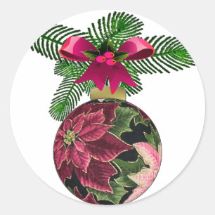 Retro 50er Weihnachtsstern Burgund Ornament Runder Aufkleber