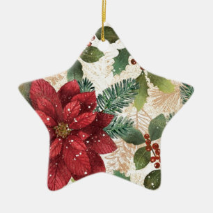 Retro 50er Weihnachtsstern Rot Grün Creme Keramikornament
