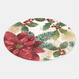 Retro 50er Weihnachtsstern Rot Grün Creme Ovaler Aufkleber