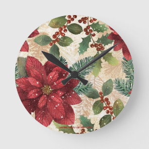 Retro 50er Weihnachtsstern Rot Grün Creme Runde Wanduhr