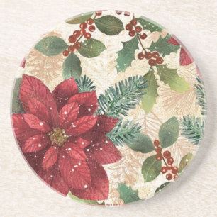 Retro 50er Weihnachtsstern Rot Grün Creme Untersetzer