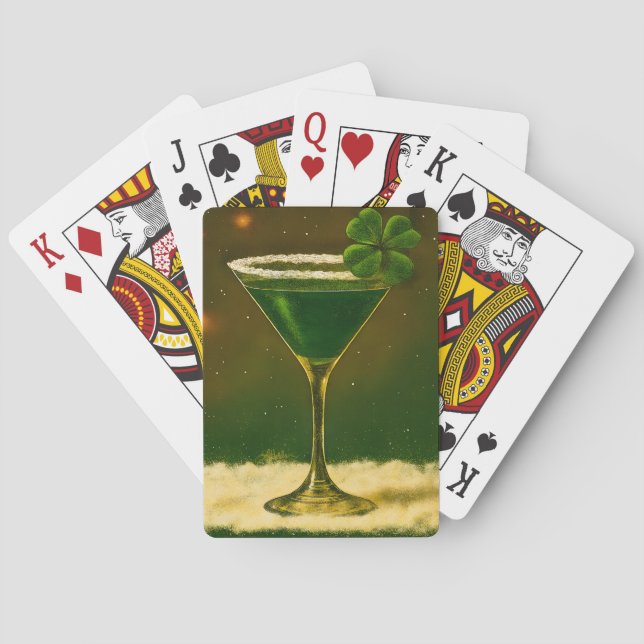 Retro 50s 4 Leaf Clover Irish Christmas Martini Spielkarten (Rückseite)