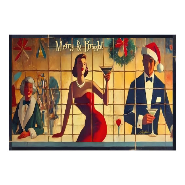 Retro 50s Christmas Eve Bar Last Call Martini Fotodruck (Vorne)