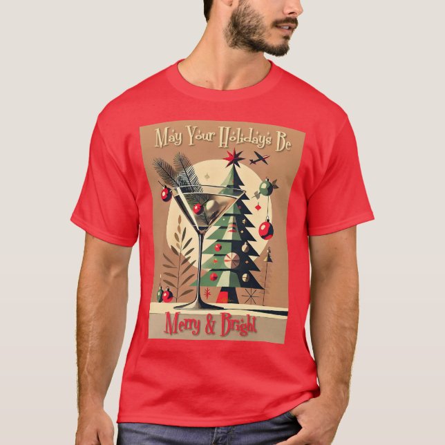 Retro 50s Jet Set Christmas Tree Martini T-Shirt (Vorderseite)