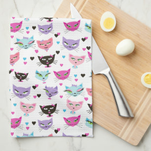 Retro 50's Kitty Girl Cat Hörnchen Bows Küche Geschirrtuch