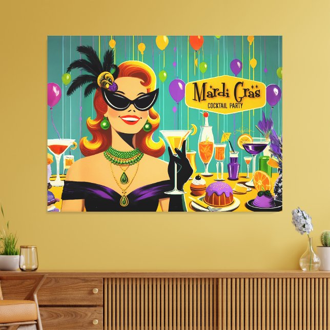 Retro 50s Mardi Gras Martini Cocktail Party Leinwanddruck (Insitu (Wohnzimmer))