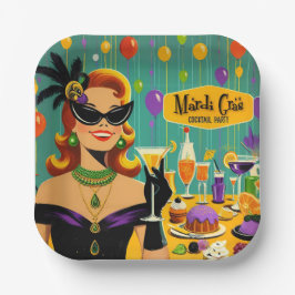 Retro 50s Mardi Gras Martini Cocktail Party Pappteller
