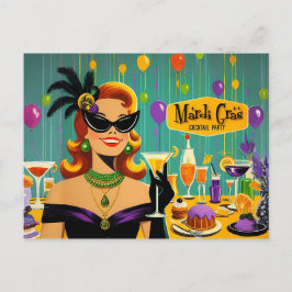 Retro 50s Mardi Gras Martini Cocktail Party Postkarte