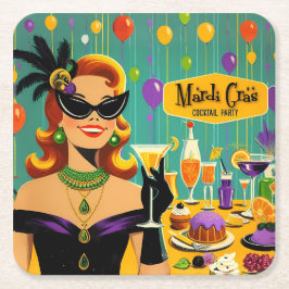 Retro 50s Mardi Gras Martini Cocktail Party Rechteckiger Pappuntersetzer