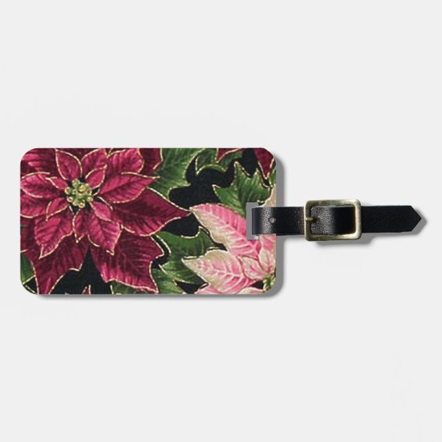 Retro 50s Poinsettia Burgundy Pink Gepäckanhänger (Vorderseite horizontal)