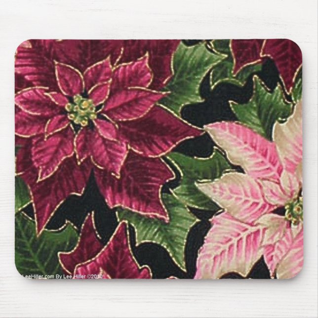 Retro 50s Poinsettia Burgundy Pink Mousepad (Vorne)