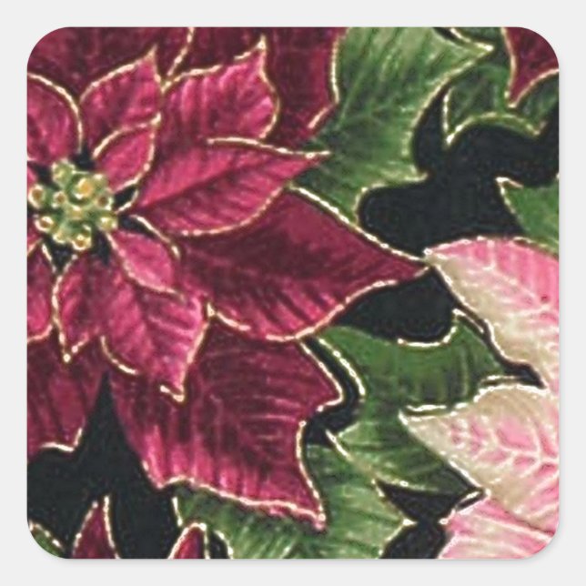 Retro 50s Poinsettia Burgundy Pink Quadratischer Aufkleber (Vorderseite)