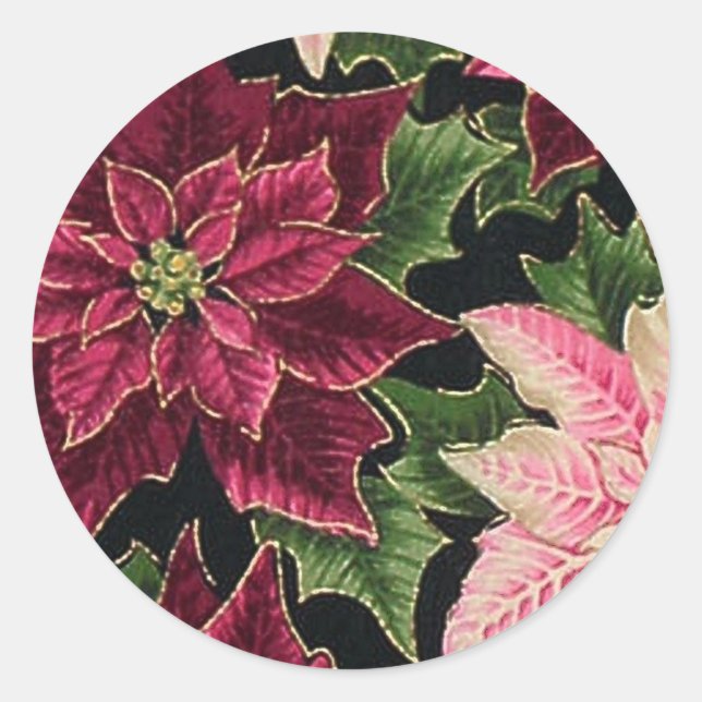 Retro 50s Poinsettia Burgundy Pink Runder Aufkleber (Vorderseite)